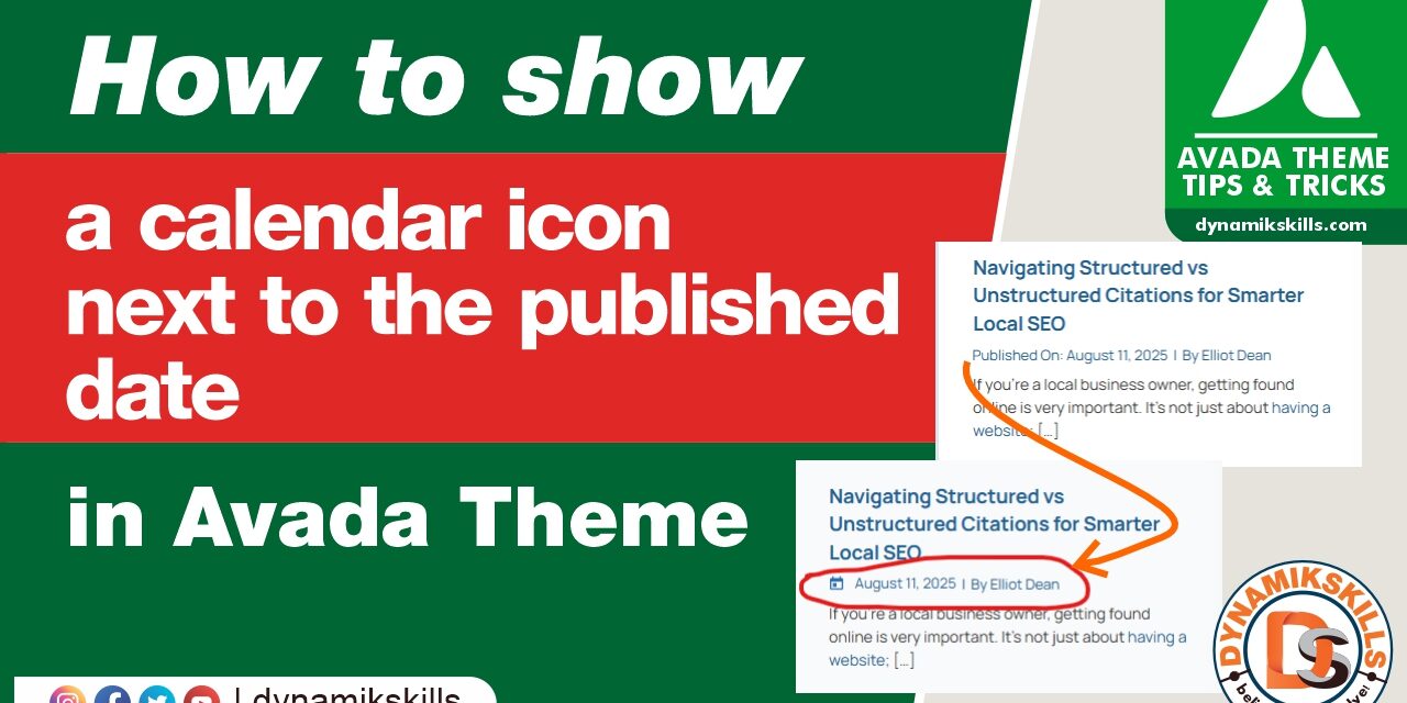 How to show a calendar icon next to the published date in Avada (no template edits)