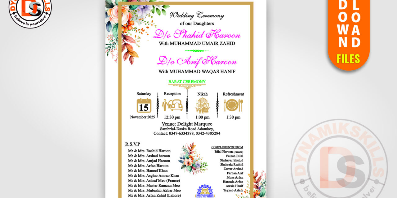 Pakistani Wedding Card – Girl Design (English Version)
